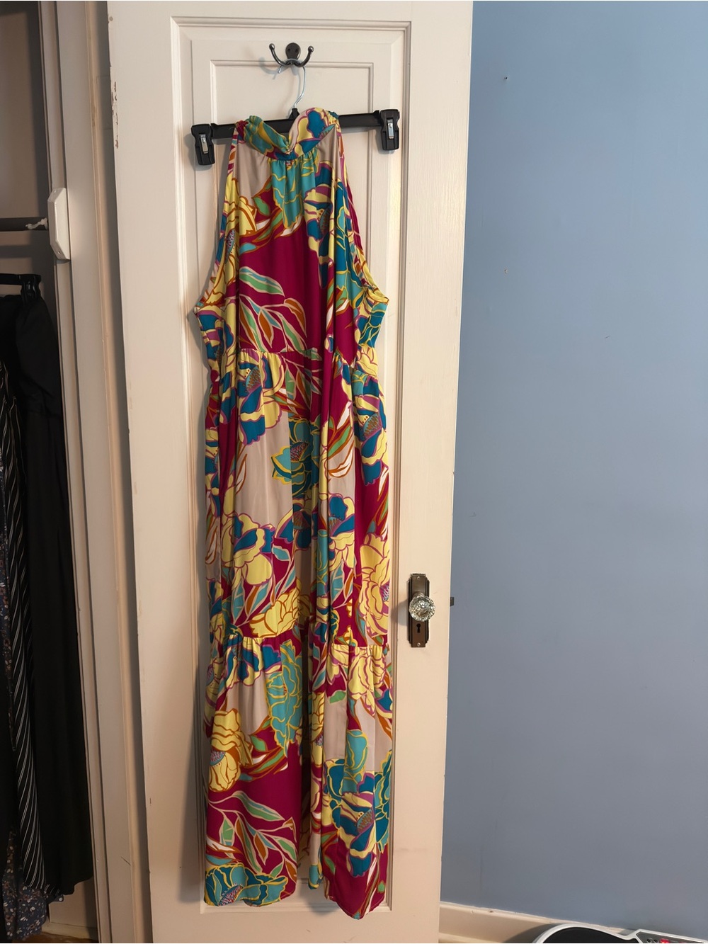 Floral Halter Maxi Dress in Pink and Yellow